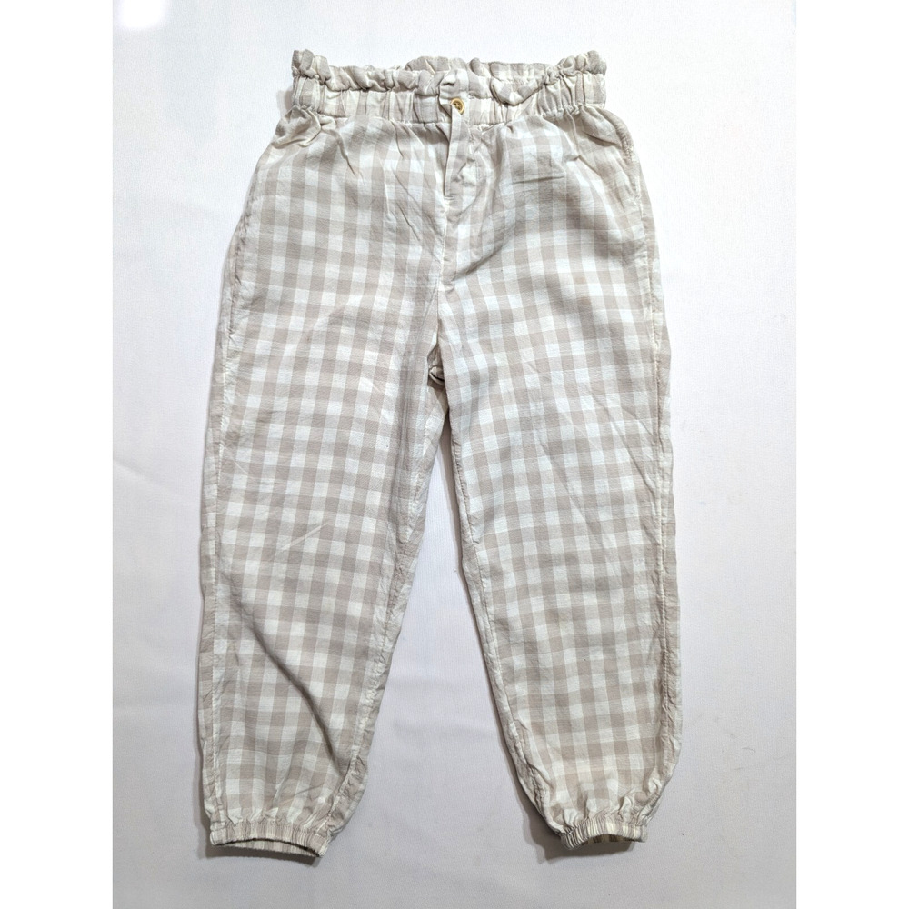 H&M 4T T Paper Bag Trousers Adjustable Waist Boys Girls Unisex Checkered Beige